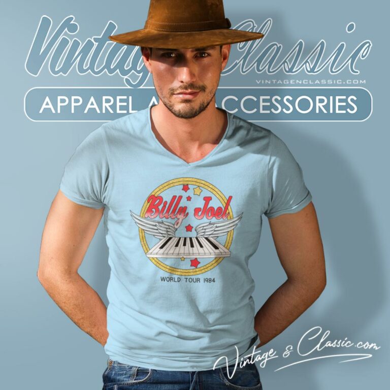 Billy Joel World Tour 1984 V Neck TShirt Billy Joel World Tour 1984 V Neck TShirt