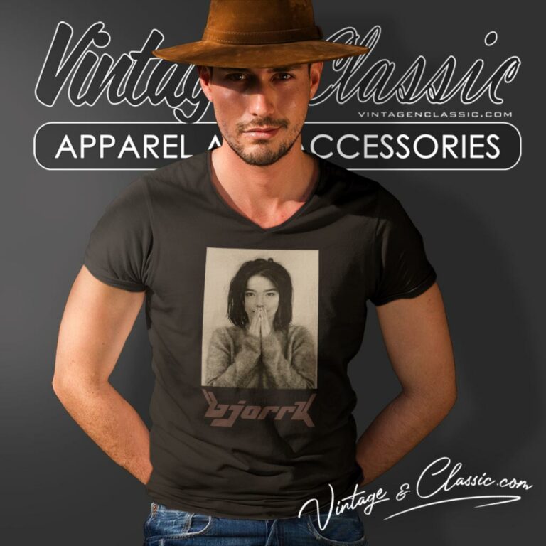 Bjork Debut Photograph Vintage Vibe V Neck TShirt Bjork Debut Photograph Vintage Vibe V Neck TShirt