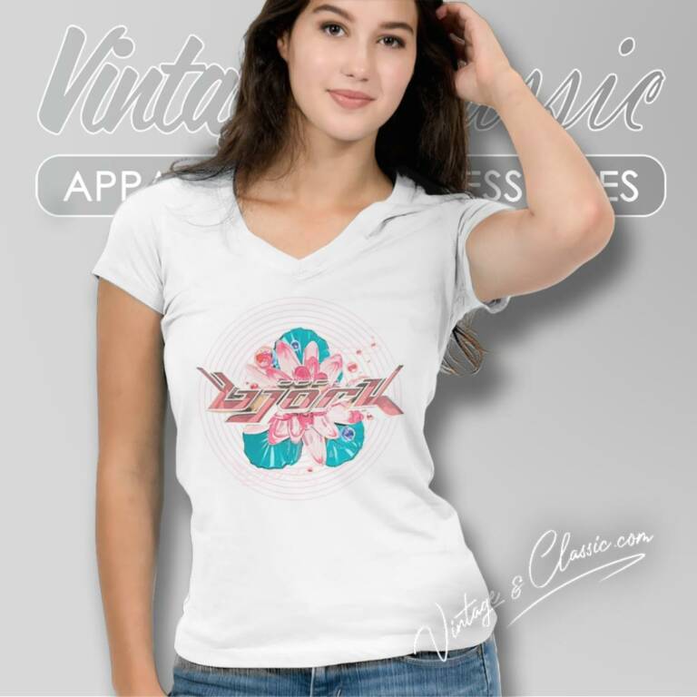 Bjork Post Lotus Artwork V Neck TShirt Bjork Post Lotus Artwork V Neck TShirt