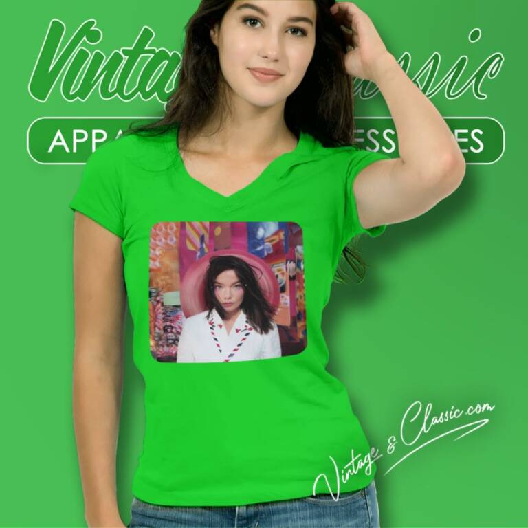 Bjork Post Tour Vintage V Neck TShirt Bjork Post Tour Vintage V Neck TShirt
