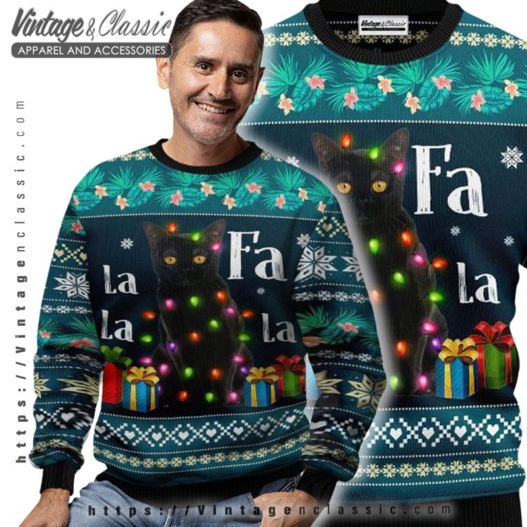 Black Cat Falalala Ugly Christmas Sweater Men Ugly Sweater Black Cat Falalala Ugly Christmas Sweater Men Ugly Sweater