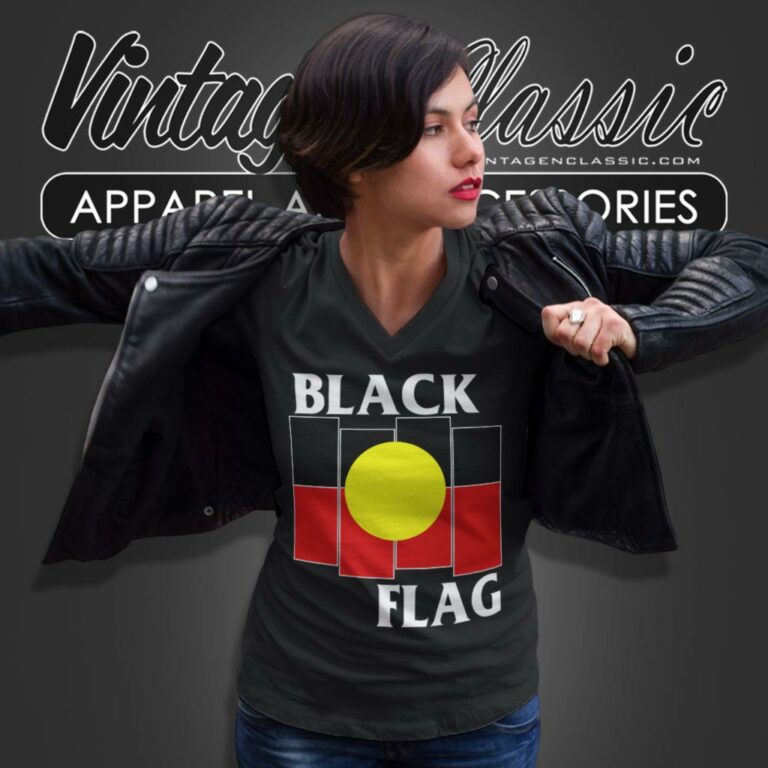 Black Flag Aboriginal Flag V Neck TShirt Black Flag Aboriginal Flag V Neck TShirt