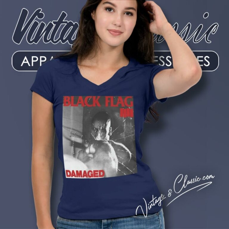 Black Flag Damaged Album V Neck TShirt Black Flag Damaged Album V Neck TShirt