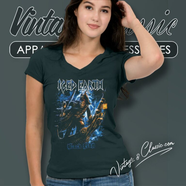 Black Flag Iced Earth V Neck TShirt Black Flag Iced Earth V Neck TShirt