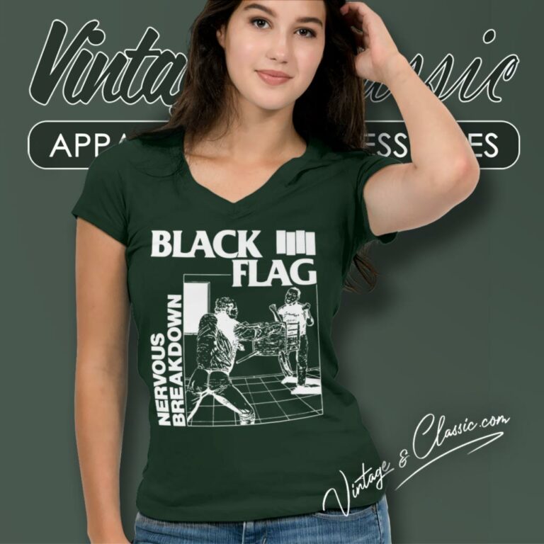 Black Flag Nervous Breakdown V Neck TShirt Black Flag Nervous Breakdown V Neck TShirt