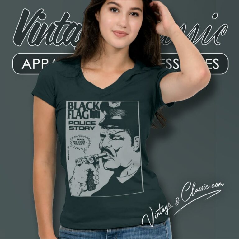 Black Flag Police Story V Neck TShirt Black Flag Police Story V Neck TShirt