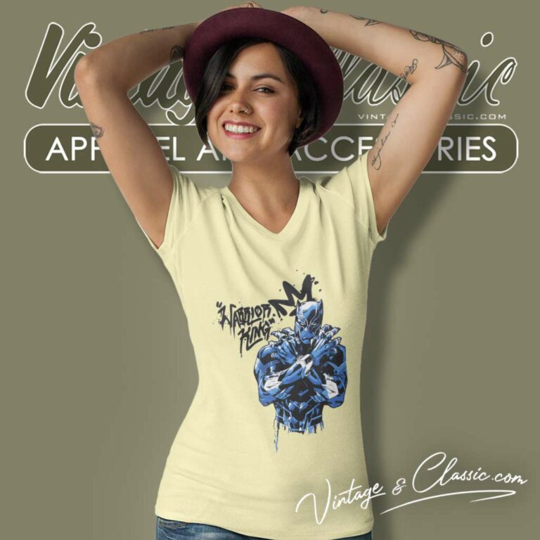 Black Panther Marvel Warrior King V Neck TShirt Black Panther Marvel Warrior King V Neck TShirt