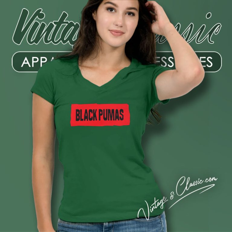 Black Pumas Shirt Red Logo Stamp V Neck TShirt Black Pumas Shirt Red Logo Stamp V Neck TShirt