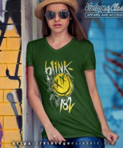 Blink 182 Happy Face Logo V Neck TShirt