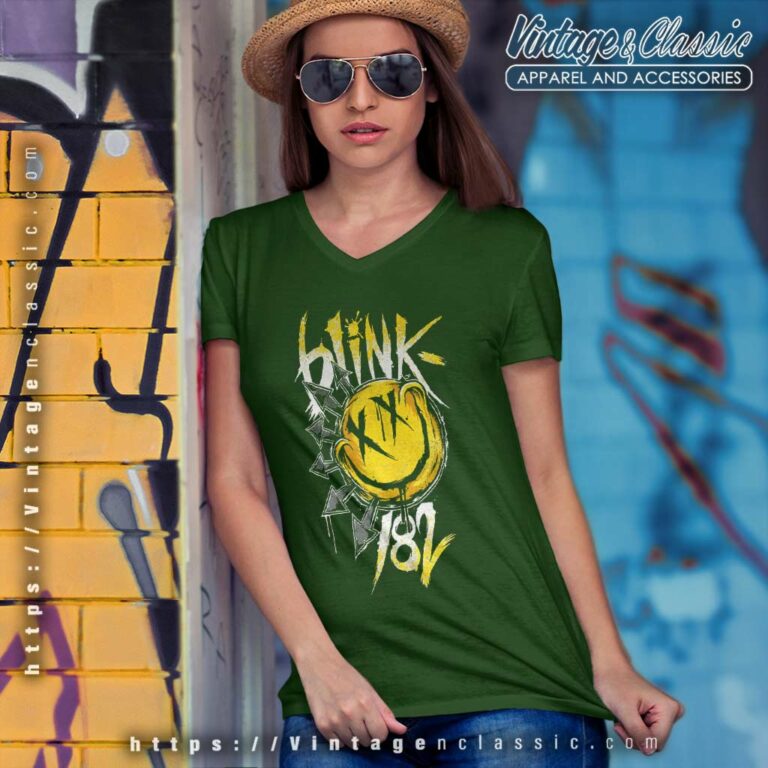 Blink 182 Happy Face Logo V Neck TShirt Blink 182 Happy Face Logo V Neck TShirt