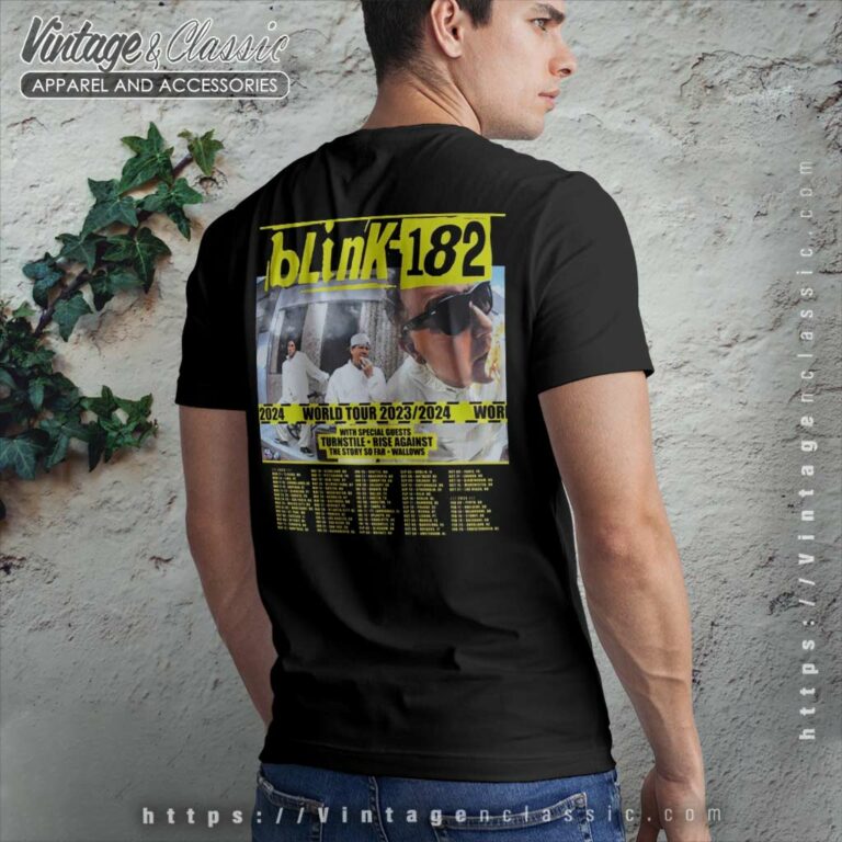 Blink 182 Shirt World Tour 2023 2024 T Shirt Back Side Blink 182 Shirt World Tour 2023 2024 T Shirt Back Side