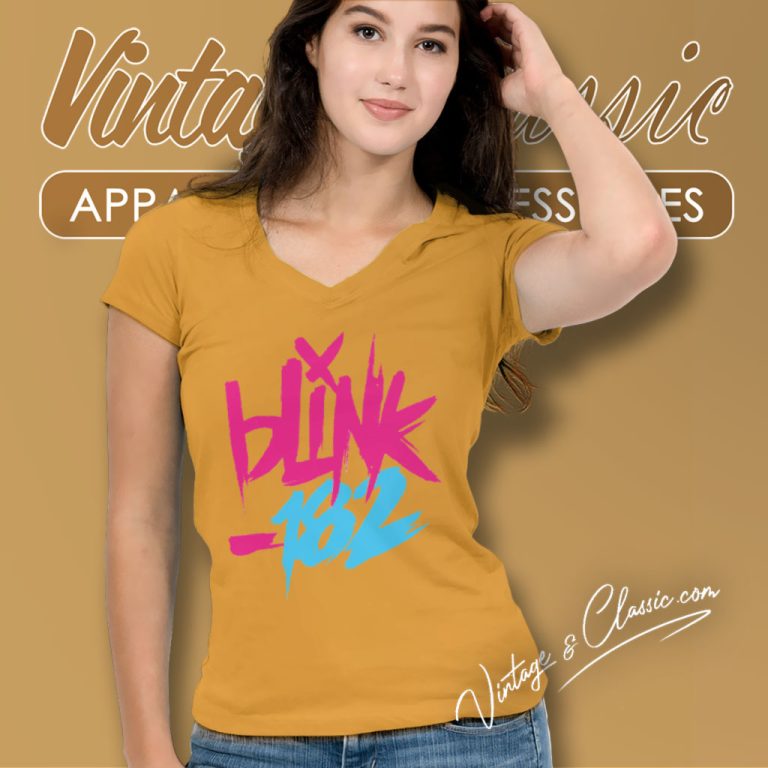 Blink 182 The World Tour Logo V Neck TShirt Blink 182 The World Tour Logo V Neck TShirt