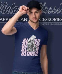 Blondie Shirt Debbie Harry Over Pink Name Drop V Neck TShirt