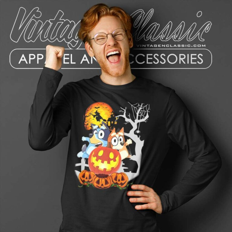 Bluey And Bingo Halloween Pumpkin Long Sleeve Tee Bluey And Bingo Halloween Pumpkin Long Sleeve Tee