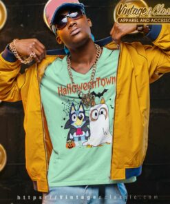 Bluey And Bingo Halloween Town Shirt Bluey Halloween V Neck TShirt