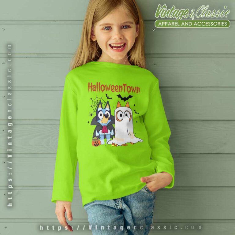 Bluey And Bingo Halloween Town Shirt Bluey Halloween kids Longsleeves Bluey And Bingo Halloween Town Shirt Bluey Halloween kids Longsleeves