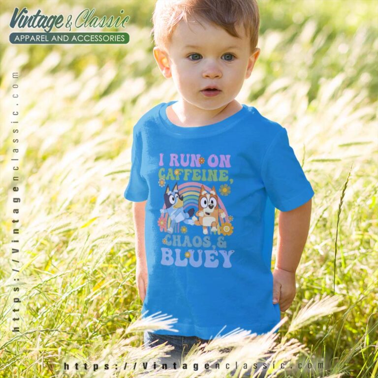 Bluey And Bingo Shirt I Run On Caffeine kids Tshirt Bluey And Bingo Shirt I Run On Caffeine kids Tshirt
