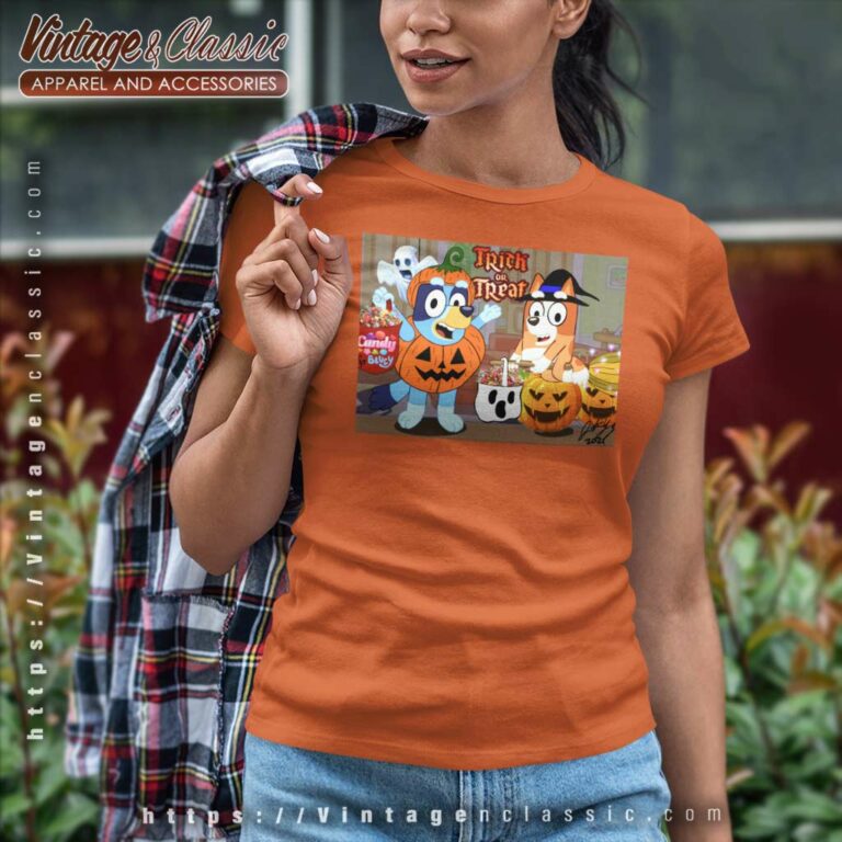 Bluey And Bingo Trick Or Treat Women TShirt Bluey And Bingo Trick Or Treat Women TShirt