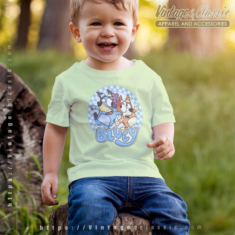 Bluey And Bingo With Flowers kids Tshirt Bluey And Bingo With Flowers kids Tshirt