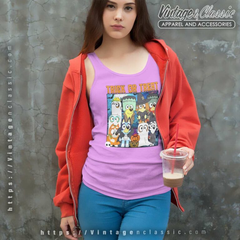 Bluey And Friend Halloween Shirt Trick Or Treat Tank Top Racerback Bluey And Friend Halloween Shirt Trick Or Treat Tank Top Racerback