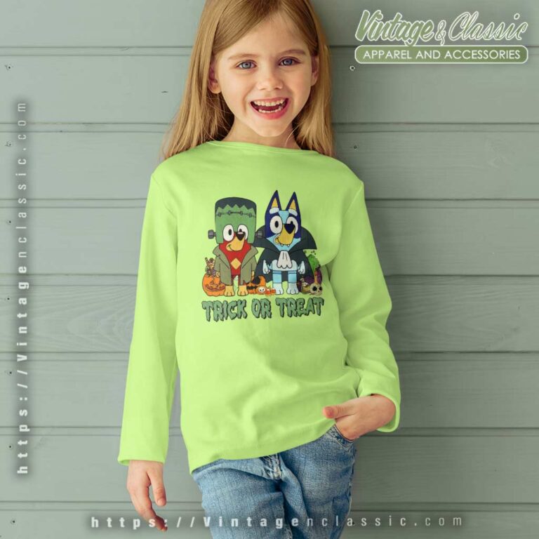 Bluey And Friend Trick Or Treat Shirt Bluey Halloween kids Longsleeves Bluey And Friend Trick Or Treat Shirt Bluey Halloween kids Longsleeves
