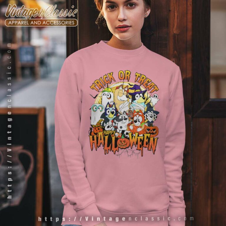 Bluey And Friends Trick Or Treat Halloween Bluey Halloween Sweatshirt Bluey And Friends Trick Or Treat Halloween Bluey Halloween Sweatshirt
