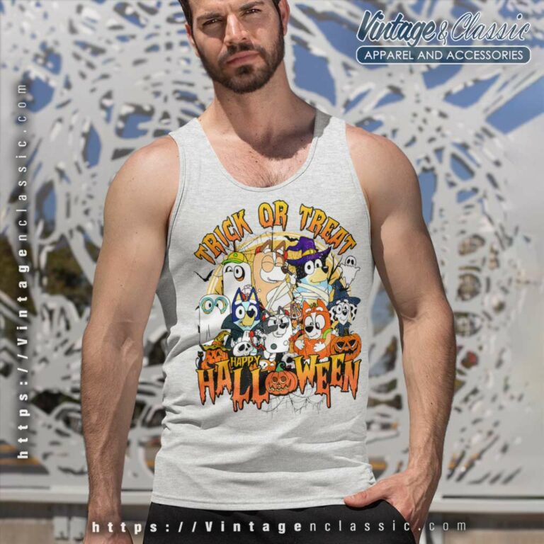 Bluey And Friends Trick Or Treat Halloween Bluey Halloween Tank Top Racerback Bluey And Friends Trick Or Treat Halloween Bluey Halloween Tank Top Racerback