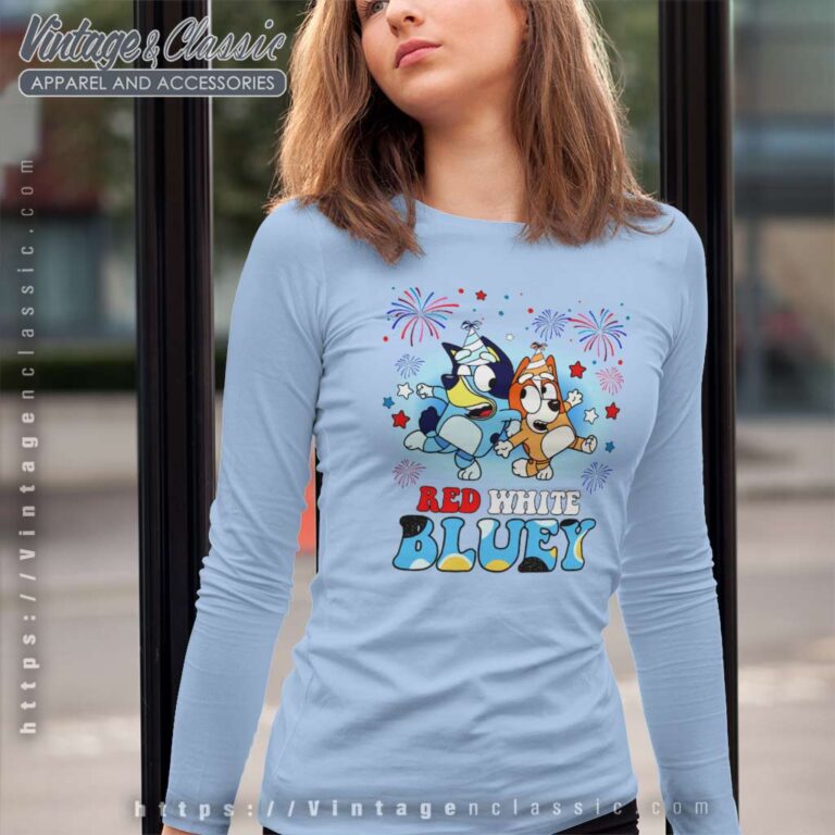 Bluey Bingo 4th Of July Bluey Fireworks Long Sleeve Tee Bluey Bingo 4th Of July Bluey Fireworks Long Sleeve Tee