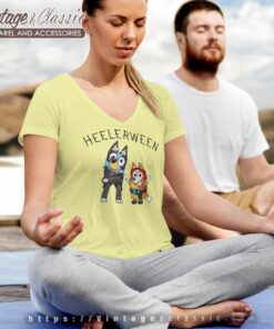 Bluey Bingo Halloween Shirt Happy Heelerween V Neck TShirt