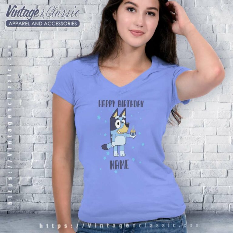 Bluey Custom Birthday V Neck TShirt Bluey Custom Birthday V Neck TShirt