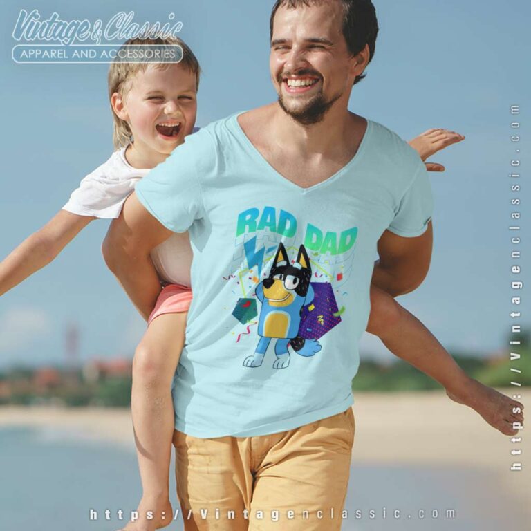 Bluey Dancing Rad Dad Gift For Fathers Day Vneck Bluey Dancing Rad Dad Gift For Fathers Day Vneck