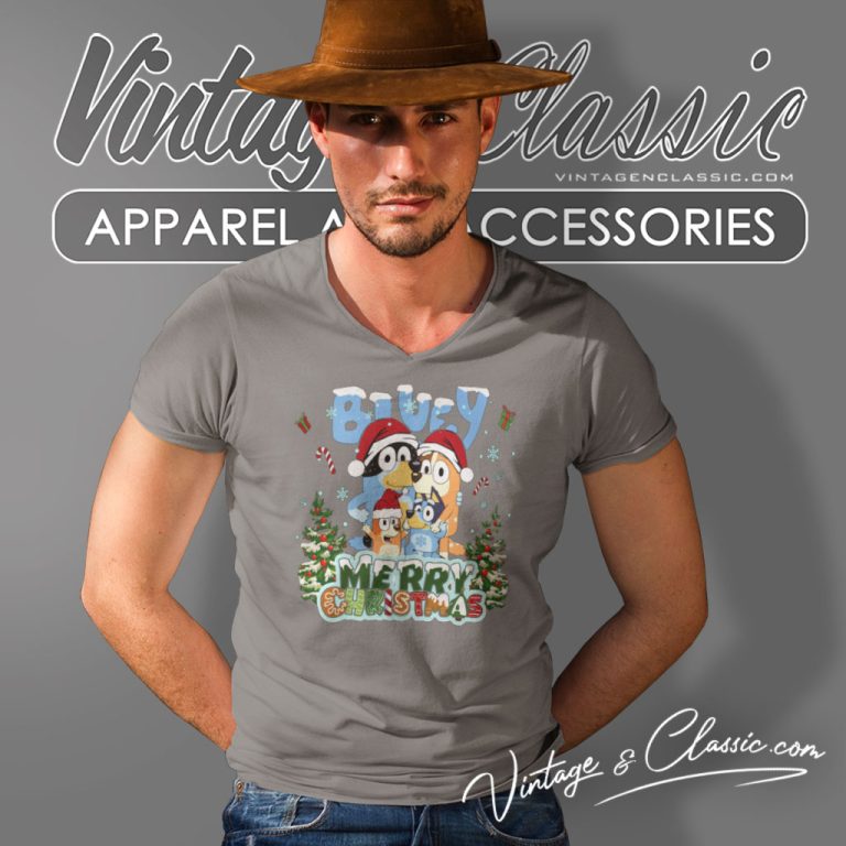 Bluey Family Merry Christmas V Neck TShirt Bluey Family Merry Christmas V Neck TShirt