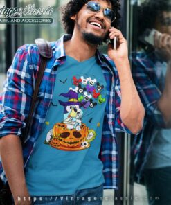 Bluey Halloween Shirt Bluey Mickey Pumpkin V Neck TShirt
