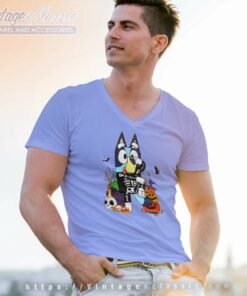 Bluey Halloween Shirt Bluey Skeleton V Neck TShirt