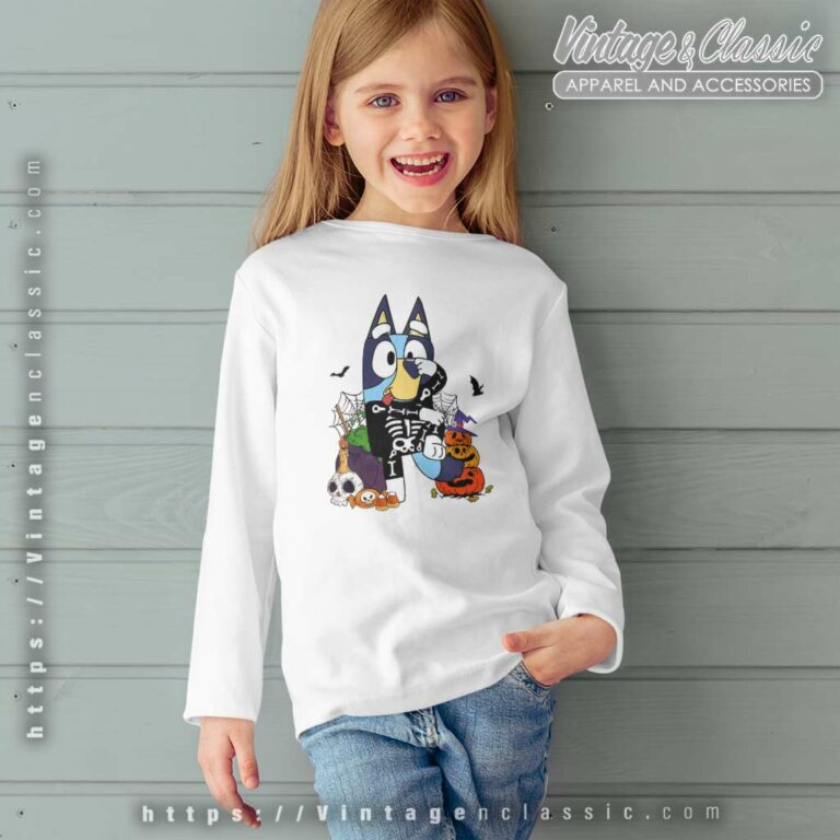Bluey Halloween Shirt Bluey Skeleton kids Longsleeves Bluey Halloween Shirt Bluey Skeleton kids Longsleeves