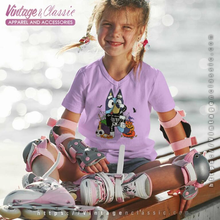 Bluey Halloween Shirt Bluey Skeleton kids Vneck Bluey Halloween Shirt Bluey Skeleton kids Vneck