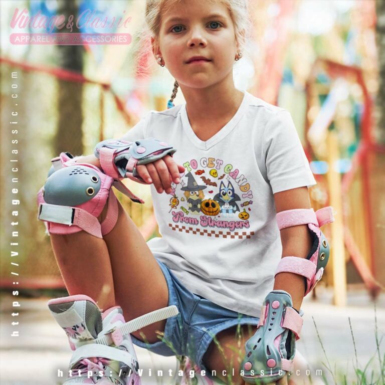 Bluey Halloween Shirt Here To Get Candy kids Vneck Bluey Halloween Shirt Here To Get Candy kids Vneck
