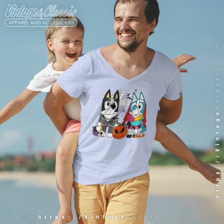Bluey Halloween Shirt Skellington V Neck TShirt Bluey Halloween Shirt Skellington V Neck TShirt