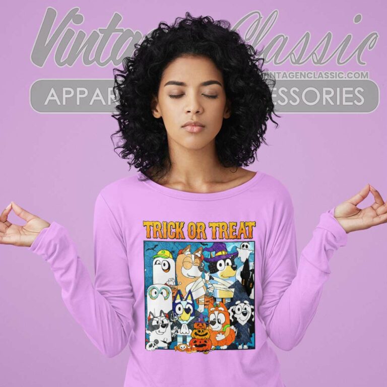 Bluey Halloween Shirt Trick Or Treat Halloween Long Sleeve Tee Bluey Halloween Shirt Trick Or Treat Halloween Long Sleeve Tee