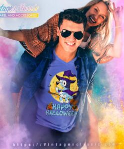Bluey Happy Halloween Shirt Bluey Witch V Neck TShirt
