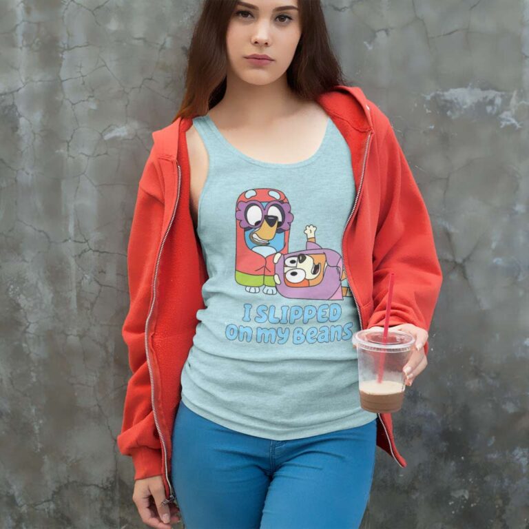 Bluey I Slipped On My Beans Bingo Tank Top Racerback Bluey I Slipped On My Beans Bingo Tank Top Racerback