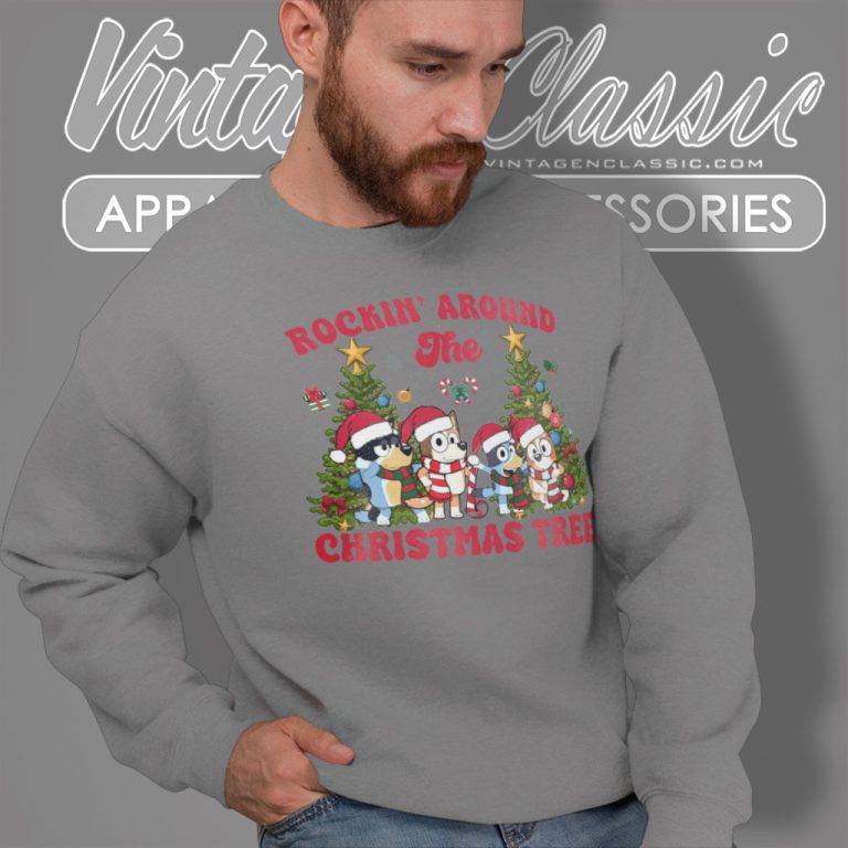 Bluey Rockin Around The Christmas Tree Sweatshirt Bluey Rockin Around The Christmas Tree Sweatshirt