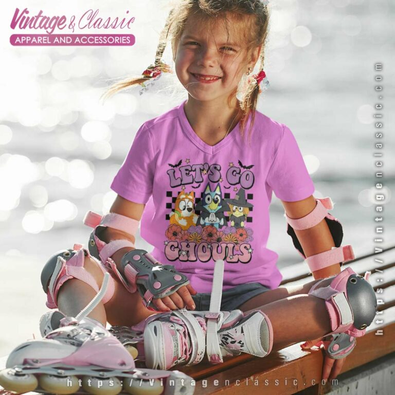 Bluey Shirt Halloween Lets Go Ghouls kids Vneck Bluey Shirt Halloween Lets Go Ghouls kids Vneck