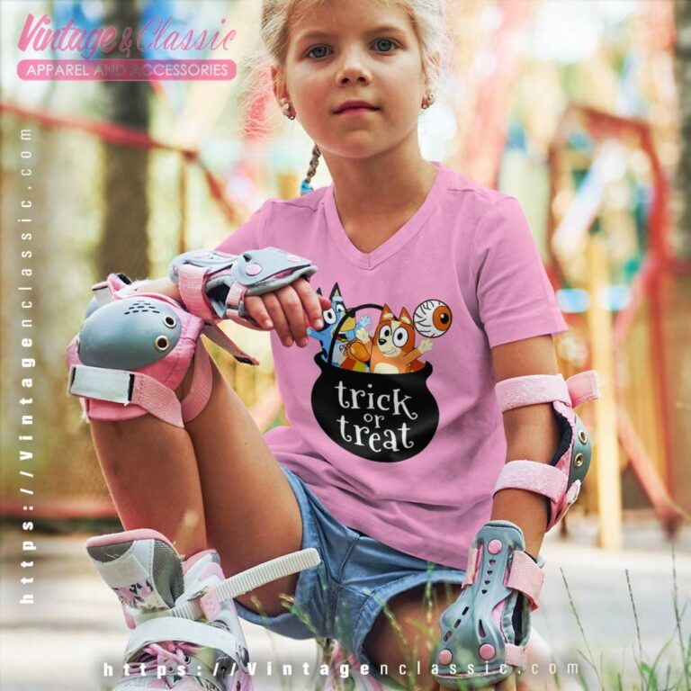 Bluey Trick Or Treat Halloween kids Vneck Bluey Trick Or Treat Halloween kids Vneck