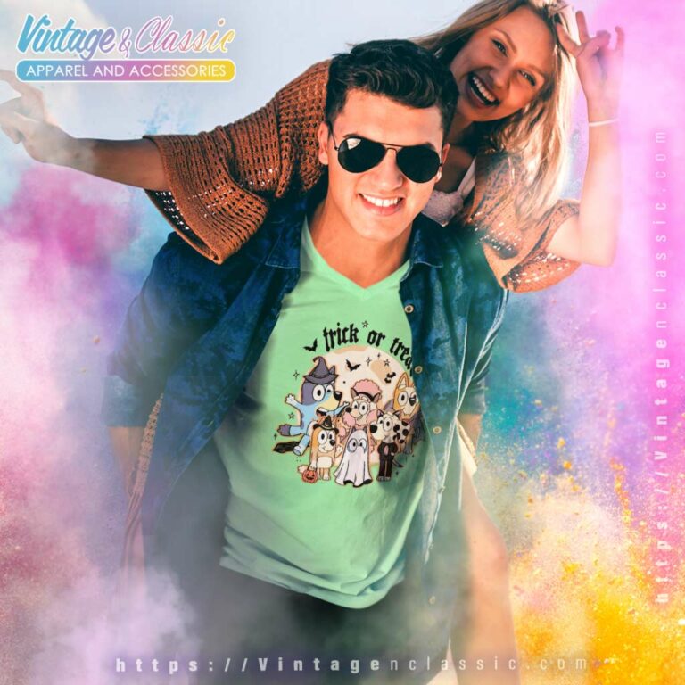 Bluey Trick Or Treat Shirt Bluey And Friend V Neck TShirt Bluey Trick Or Treat Shirt Bluey And Friend V Neck TShirt