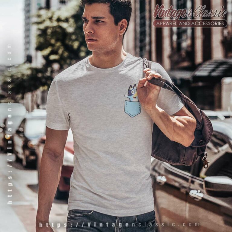 Bluey Tv Show Faux Fake Pocket Tshirt Bluey Tv Show Faux Fake Pocket Tshirt