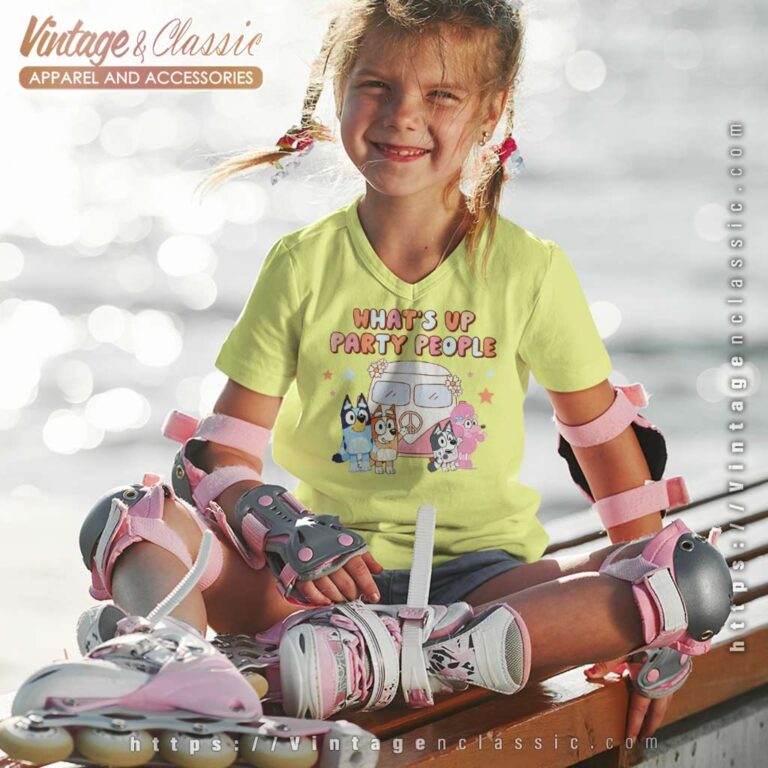 Bluey Whats Up Party People kids Vneck Bluey Whats Up Party People kids Vneck