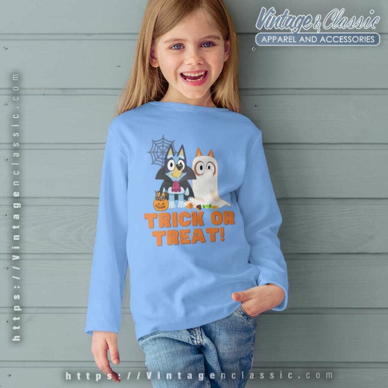 Bluey Bingo Trick Or Treat Halloween kids Longsleeves Bluey Bingo Trick Or Treat Halloween kids Longsleeves
