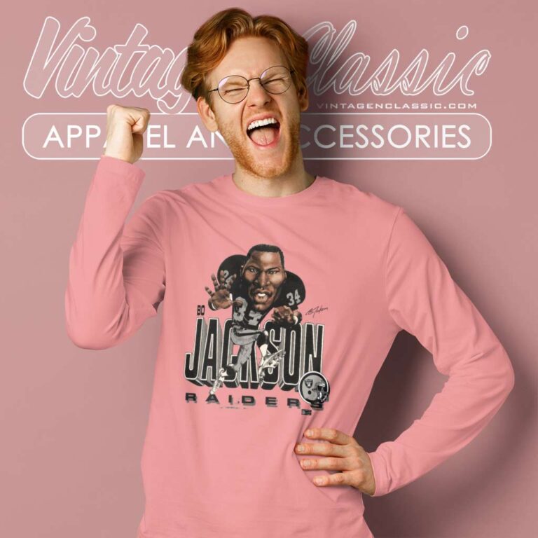 Bo Jackson Caricature Oakland Raiders Long Sleeve Tee Bo Jackson Caricature Oakland Raiders Long Sleeve Tee