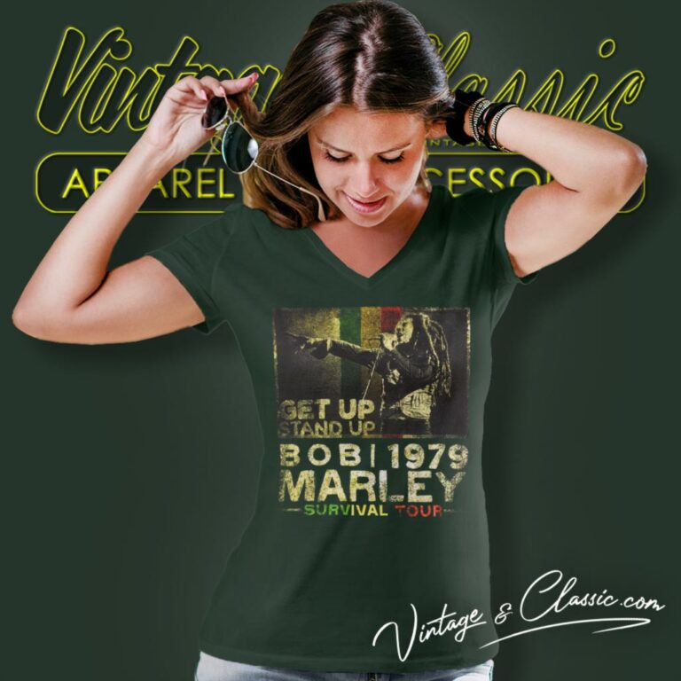 Bob Marley 1979 Survival Tour V Neck TShirt Bob Marley 1979 Survival Tour V Neck TShirt